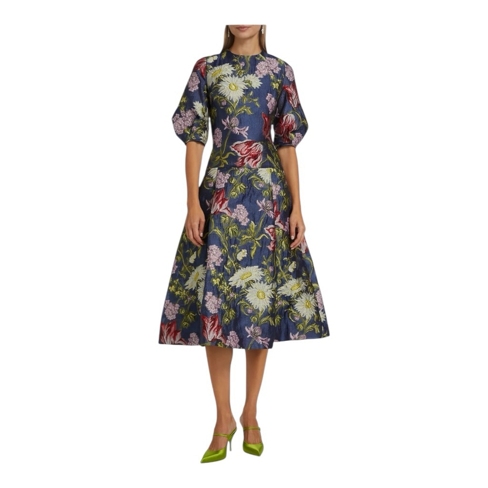 Teri Jon Floral Jacquard Puff-Sleeve Cocktail Dress Size 2 NWT - Picture 2 of 10
